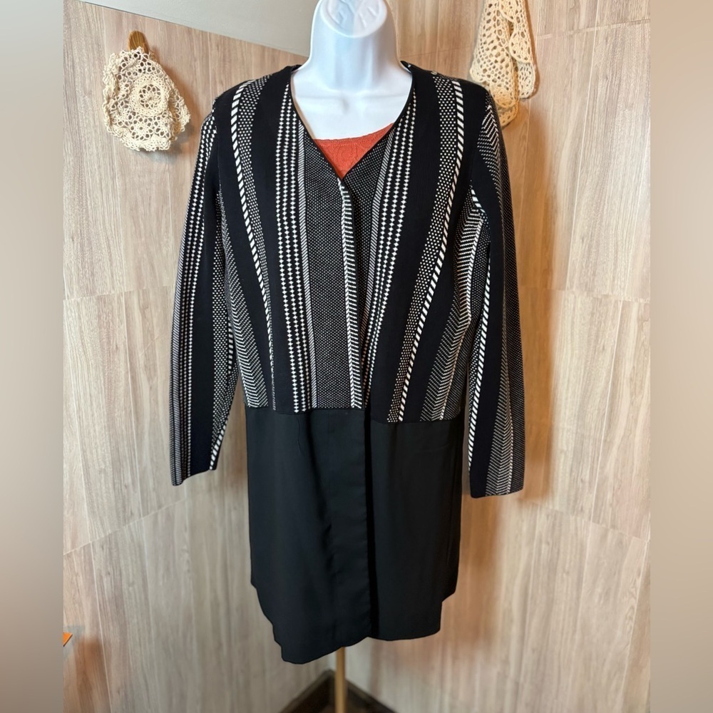 Alfani Black and White Striped Cardigan Sweater